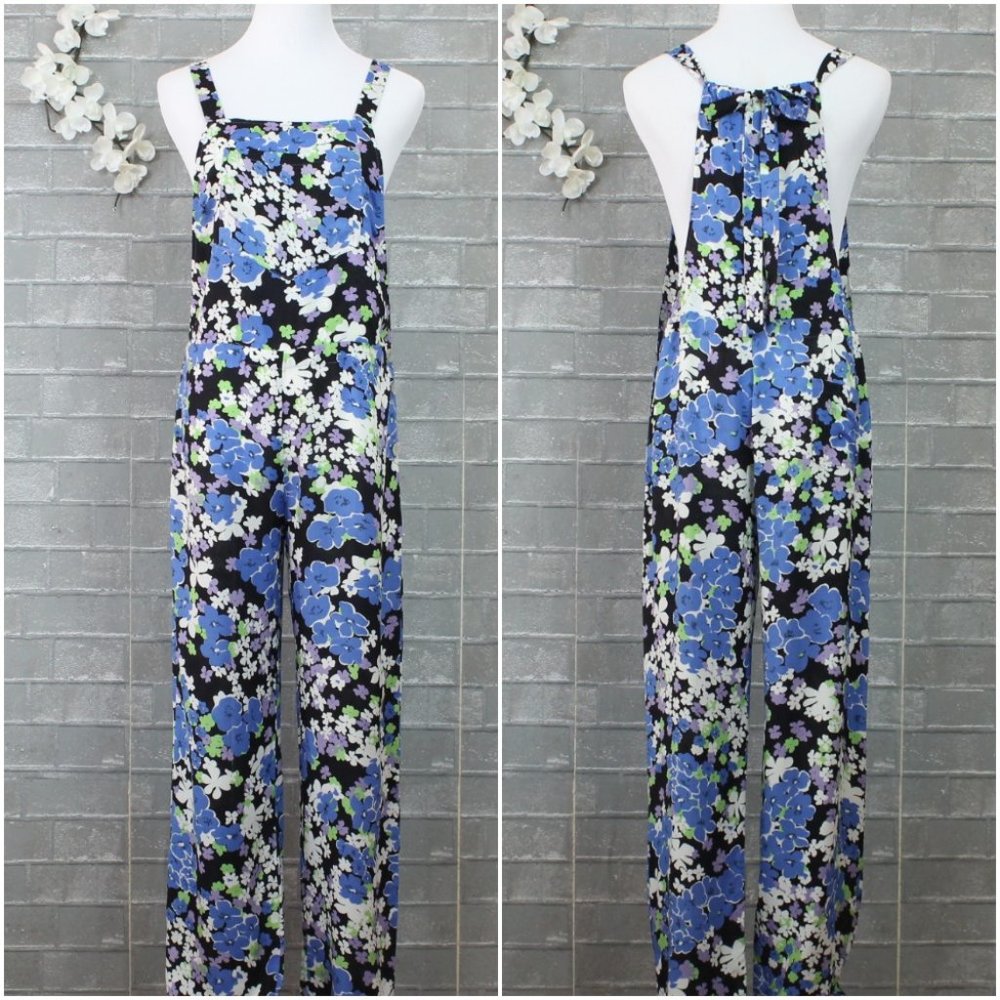 Wildfox Overalls Swimsuit Coverup Blue Bouquet